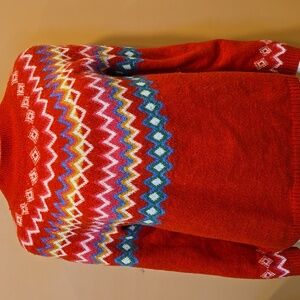Colorful Red Zigzag Snowbunny Pattern Sweater